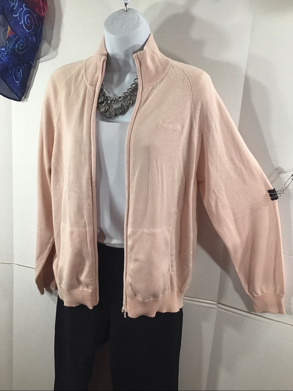 Peter Millar pink silk blend zip front cardigan L